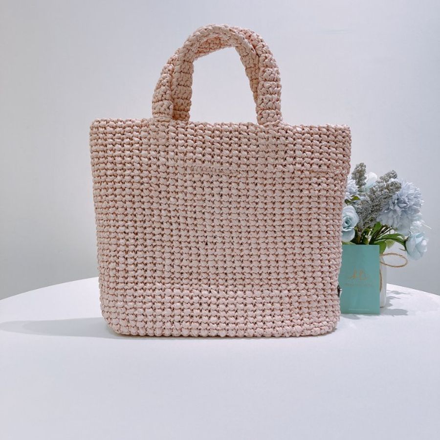 TW4905 Prada 普拉達 拉菲草手提包 小號 粉紅色編織 1BG422 Raffia Small Crochet Tote Bag Light Pink-1