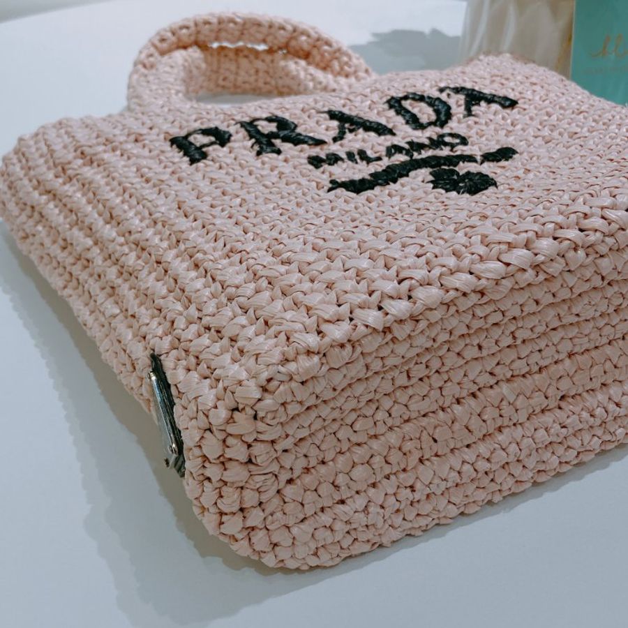TW4905 Prada 普拉達 拉菲草手提包 小號 粉紅色編織 1BG422 Raffia Small Crochet Tote Bag Light Pink-6