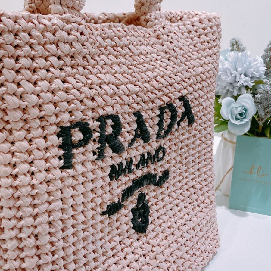 TW4905 Prada 普拉達 拉菲草手提包 小號 粉紅色編織 1BG422 Raffia Small Crochet Tote Bag Light Pink-8