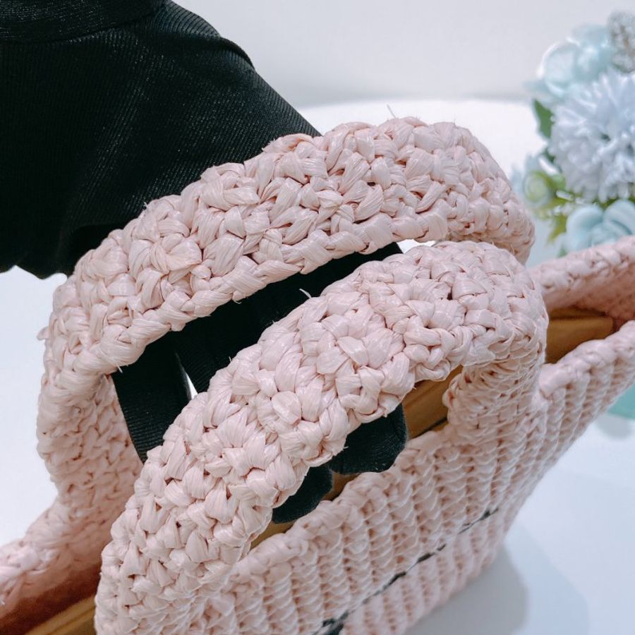 TW4905 Prada 普拉達 拉菲草手提包 小號 粉紅色編織 1BG422 Raffia Small Crochet Tote Bag Light Pink-9