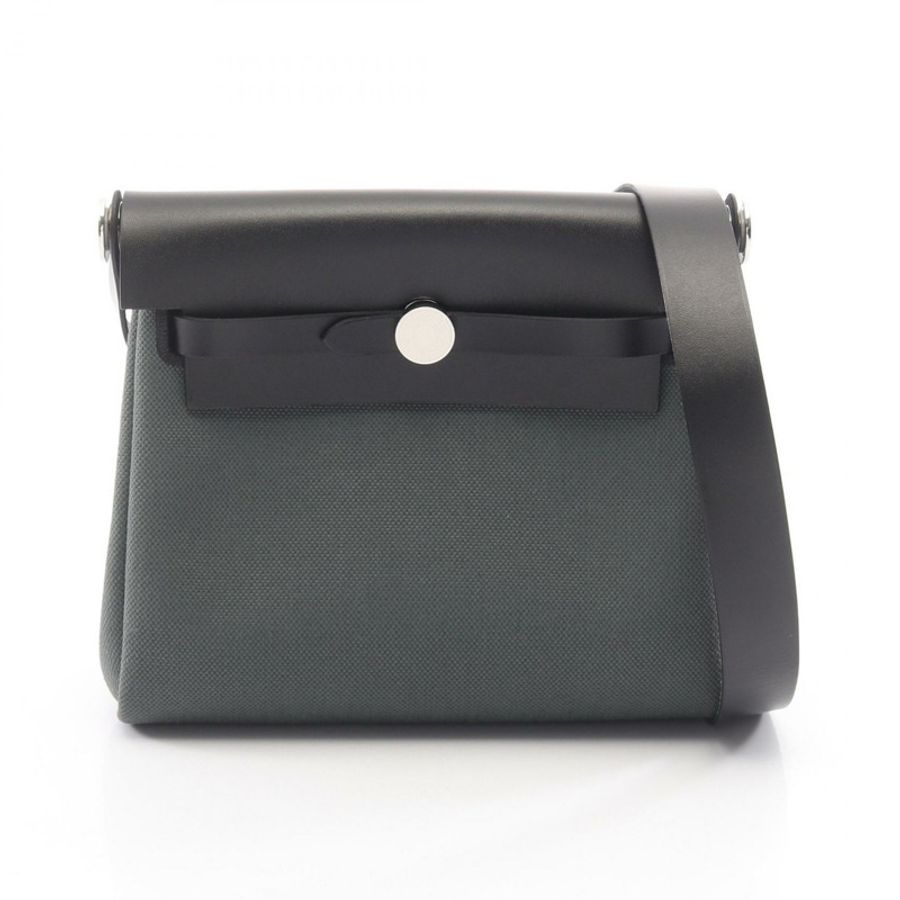 愛馬仕 Herbag Zip Mini 單肩斜背包 K Hunter 帆布軍綠色 SHW 黑色-0