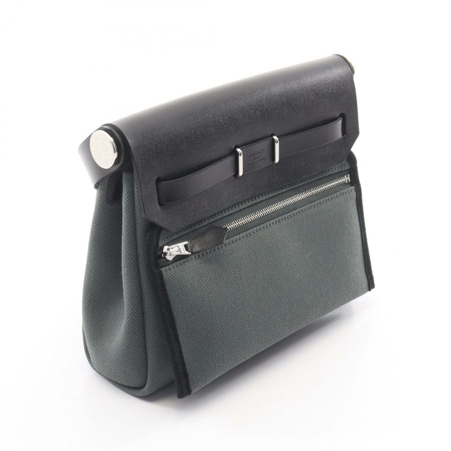 愛馬仕 Herbag Zip Mini 單肩斜背包 K Hunter 帆布軍綠色 SHW 黑色-1