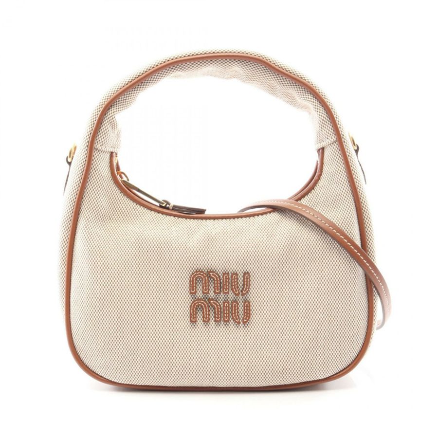 Miu Miu 小號 Wonder 兩用手袋 5BC125ACRNF062F 帆布皮革 米棕色 全新 女士-0