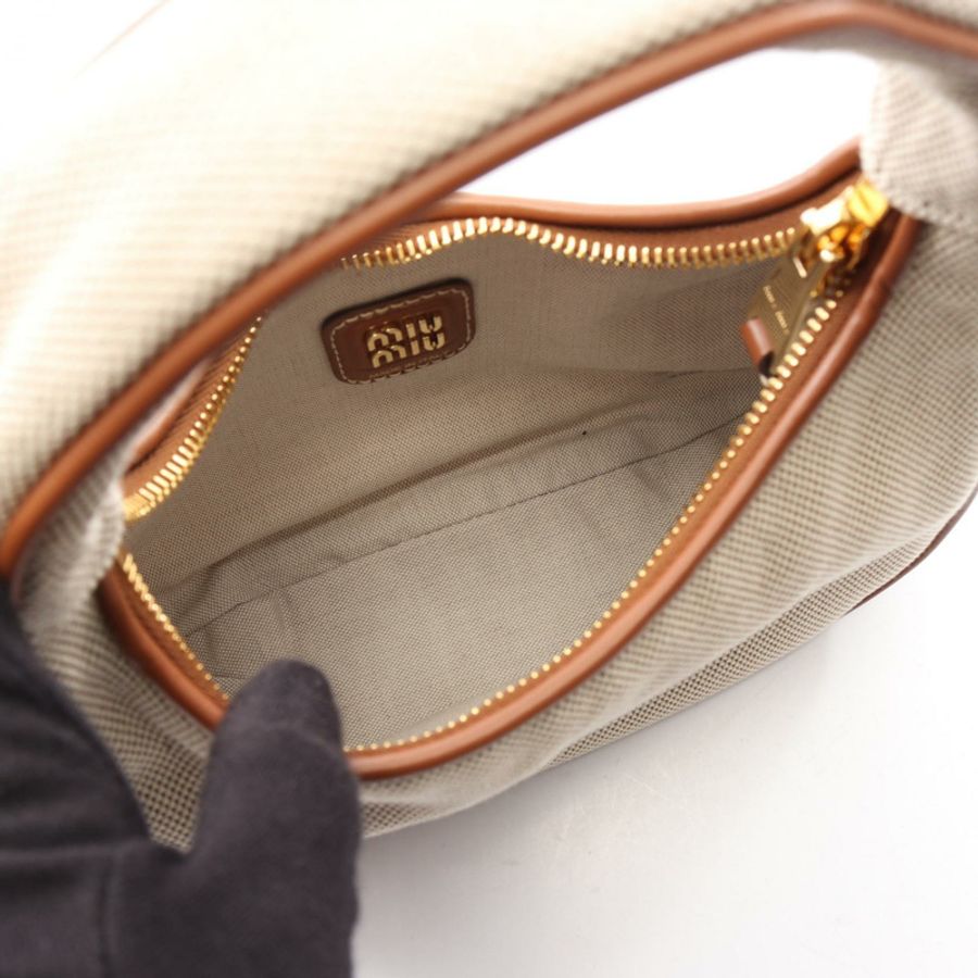 Miu Miu 小號 Wonder 兩用手袋 5BC125ACRNF062F 帆布皮革 米棕色 全新 女士-2