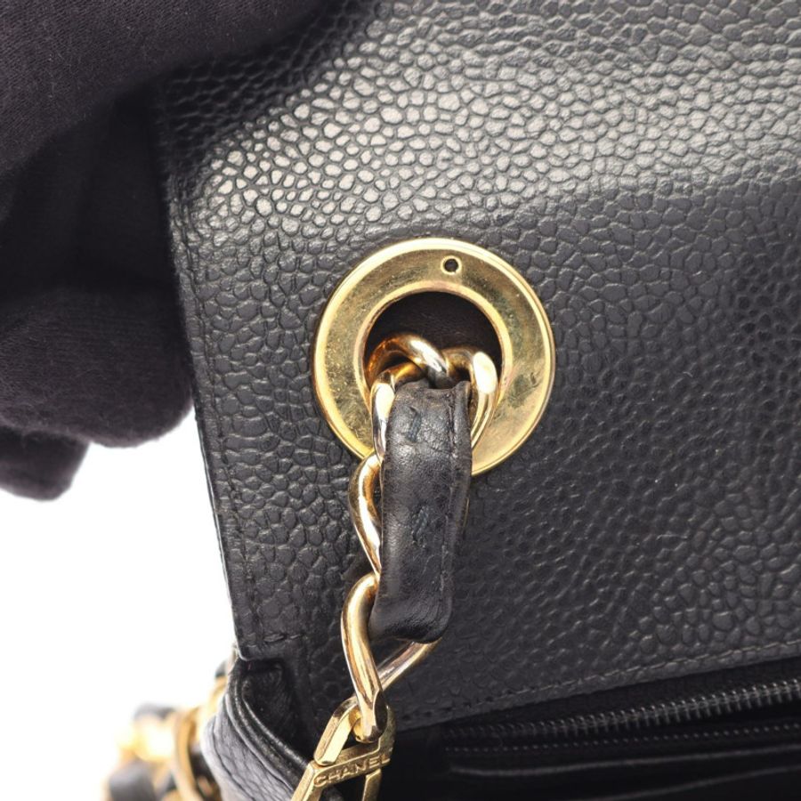 香奈兒 (CHANEL) 人字紋 V 字縫線迷你鏈條單肩包,小牛皮,黑色,金色五金,二手女款-8