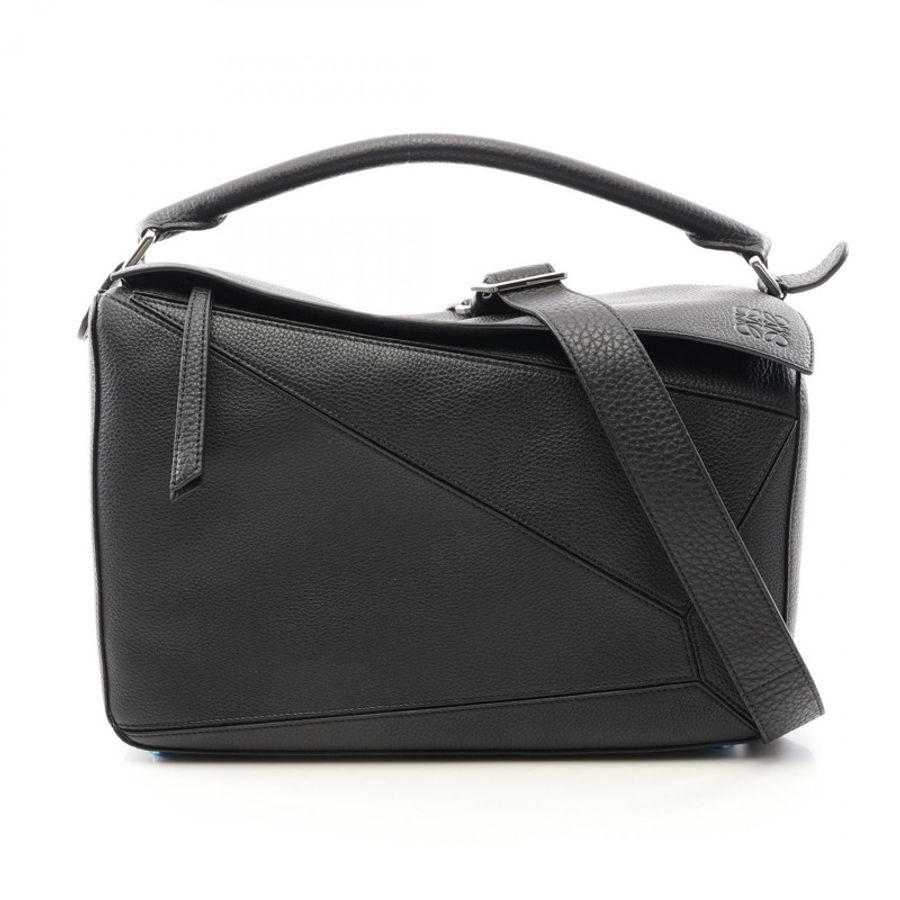 LOEWE Puzzle Bag 大單肩斜背包 B510PNLX031100 黑色皮革-0