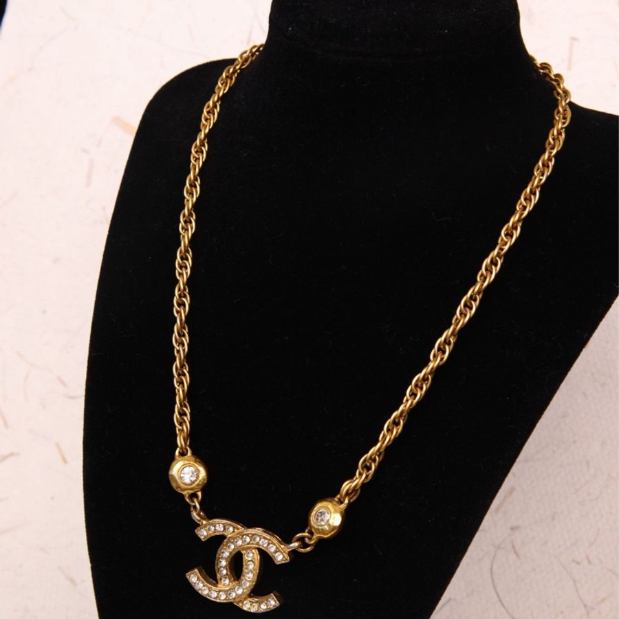 Chanel 素金莱茵石CC chocker短项链-1