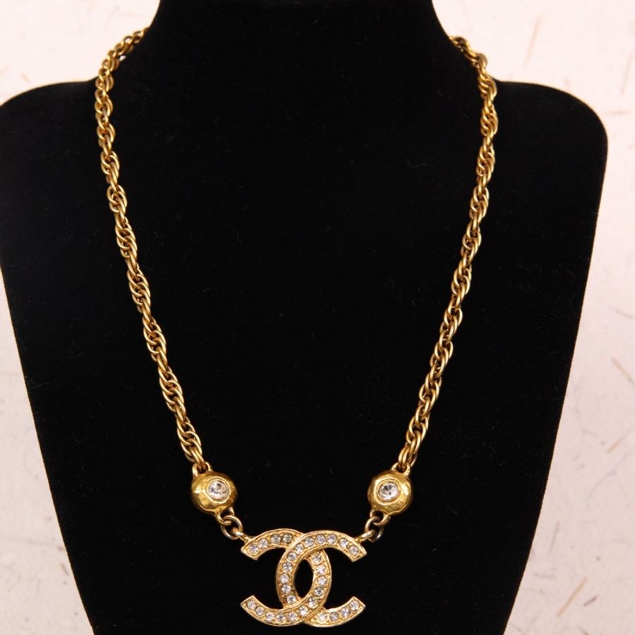 Chanel 素金莱茵石CC chocker短项链-5