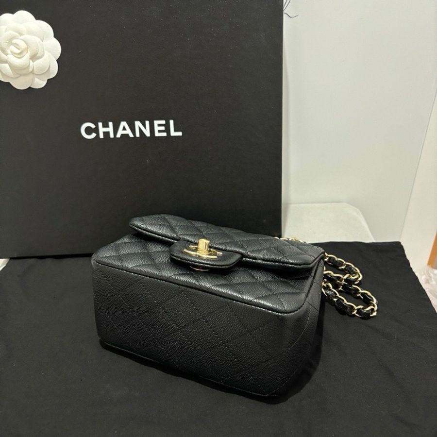 # 黑金荔枝皮方胖子 鏈條單肩斜挎包 99新✨Chanel香奈兒 cf 方胖子-6