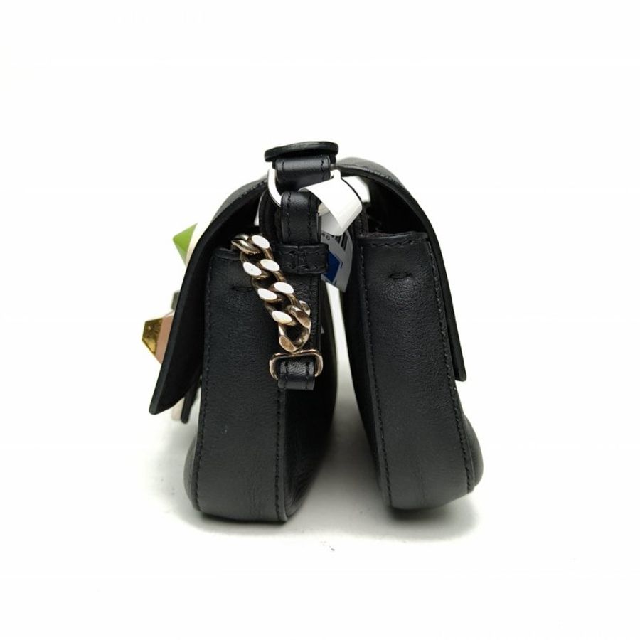 FENDI 黑色牛皮銀扣雙面彩釘鏈條包肩背包-1