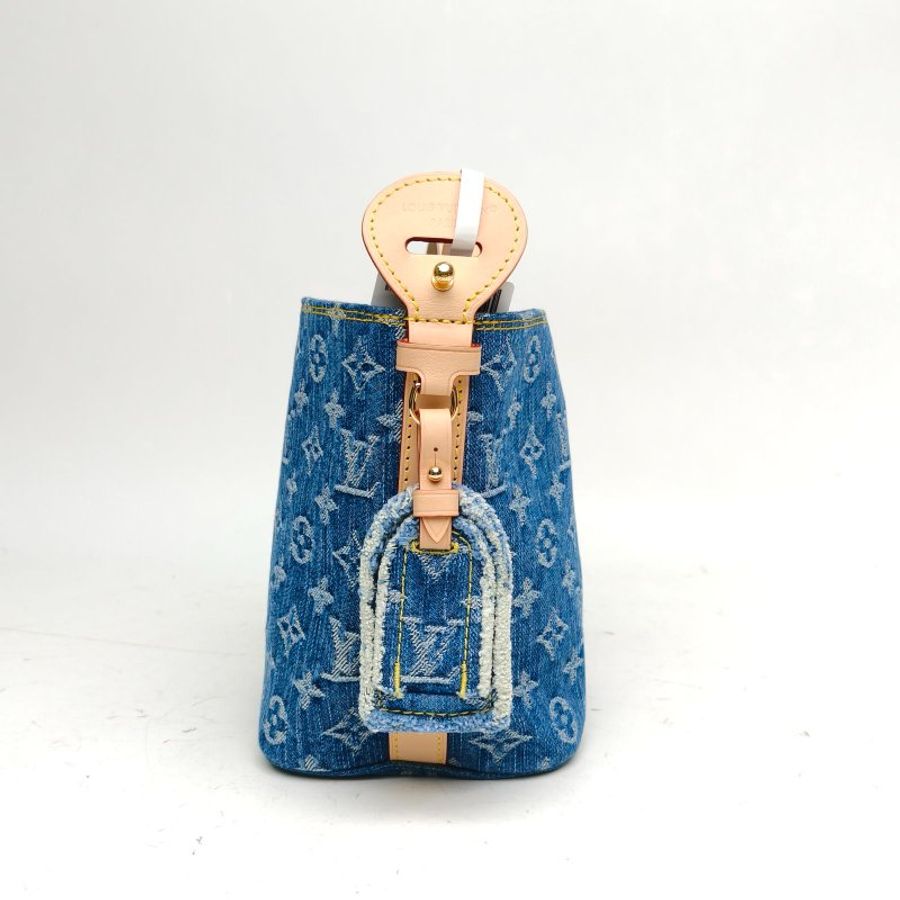 LOUIS VUITTON ALLINBB小號老花印花手袋牛仔藍金扣晶片肩背包-3