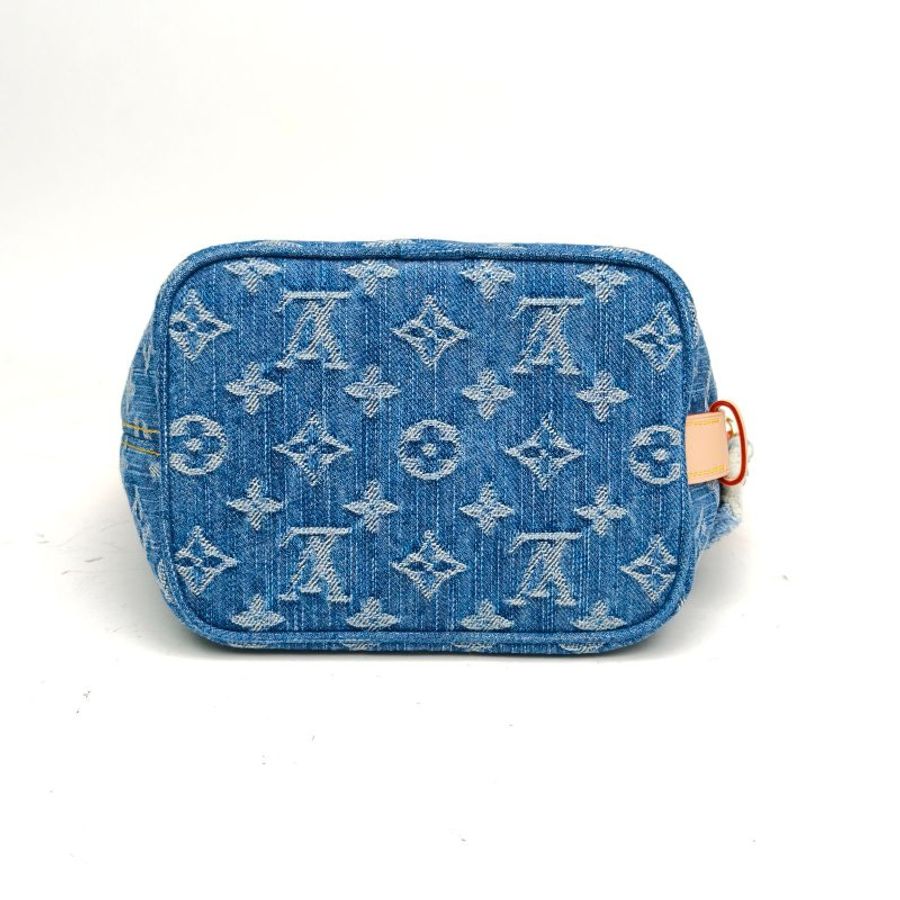 LOUIS VUITTON ALLINBB小號老花印花手袋牛仔藍金扣晶片肩背包-4