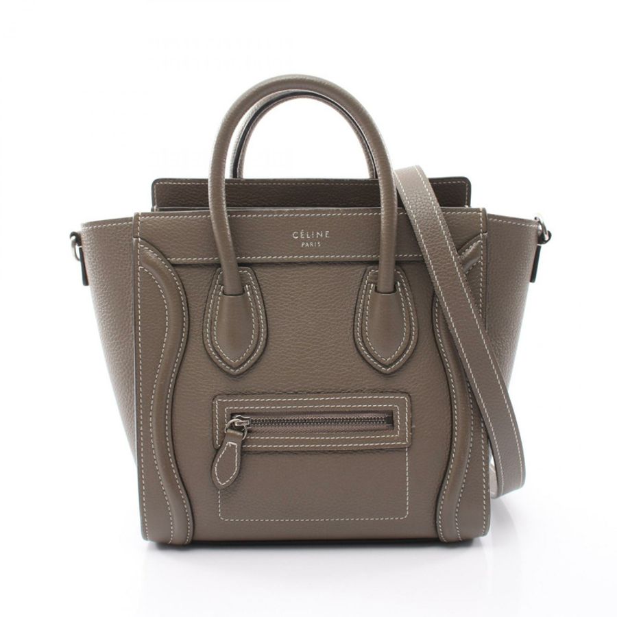 CELINE Luggage Nano Shopper 單肩斜背包 皮革 灰色 二手 女士-0