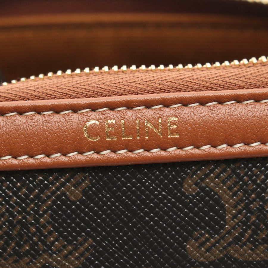 CELINE Triomphe 鏈條手拿包/肩背包,帆布皮革材質,黑色/棕色,全新女士款-3