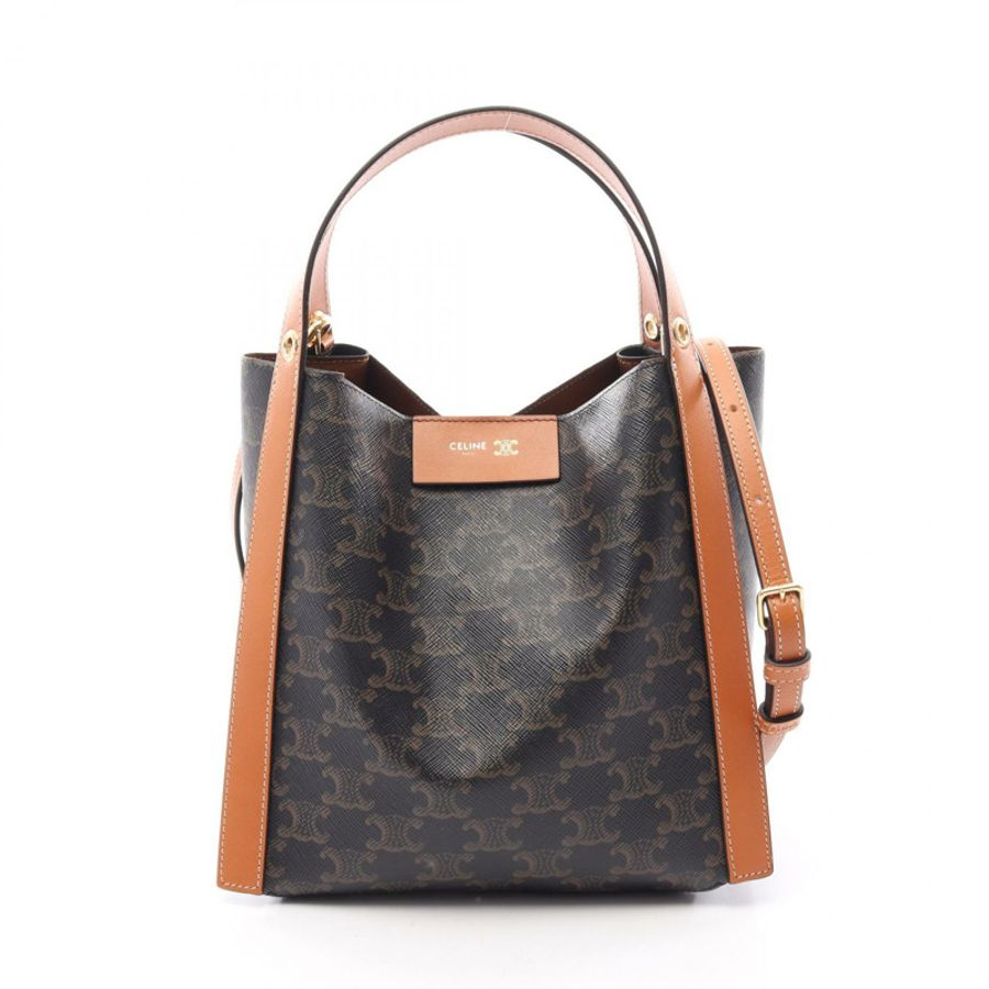 CELINE 小號 Cubo Triomphe 單肩手提包 帆布皮革 黑色 棕色 新款 女士-0