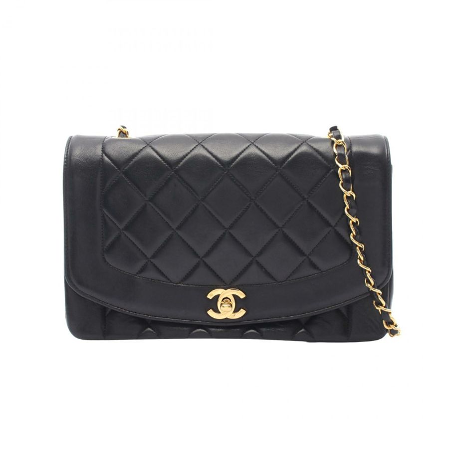 香奈兒 (CHANEL) Matelasse Diana 翻蓋肩背包 A01165 羊皮 黑色 二手 金色五金 CC-0