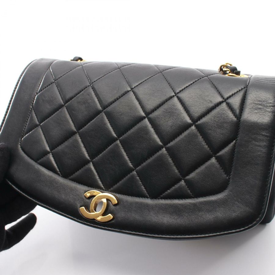 香奈兒 (CHANEL) Matelasse Diana 翻蓋肩背包 A01165 羊皮 黑色 二手 金色五金 CC-10