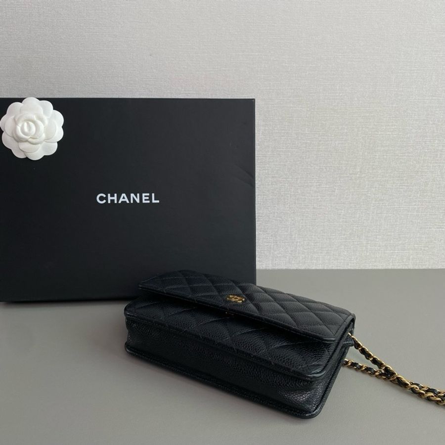 Chanel香奈兒🖤 黑金荔枝皮woc鏈條包💕 98新 芯片款-2
