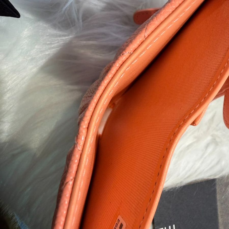 CHANEL 荔枝皮雙C釦式短夾 橘粉-4