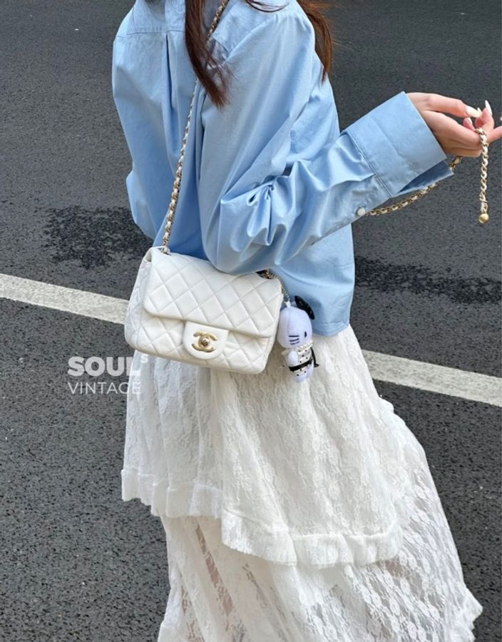 #全配🈶購證 香芋紫🥰Chanel香奈兒Cf17金球方胖子-0