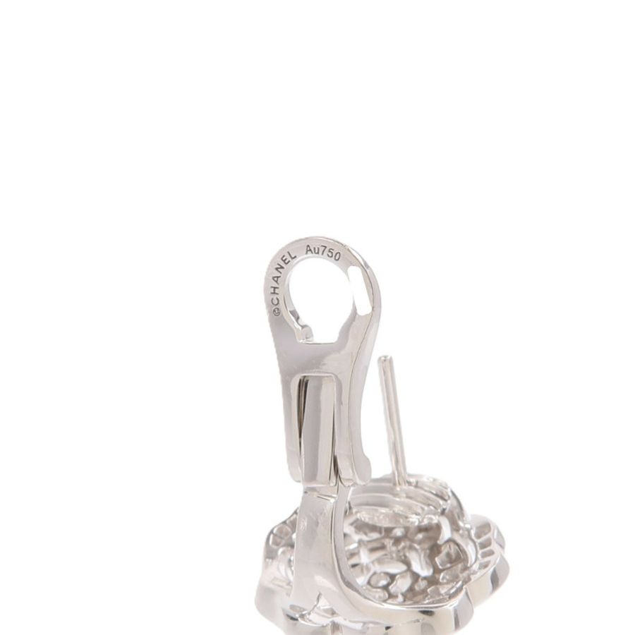 CHANEL 18K白金Bouton De Camelia Earrings鑽石耳環-4