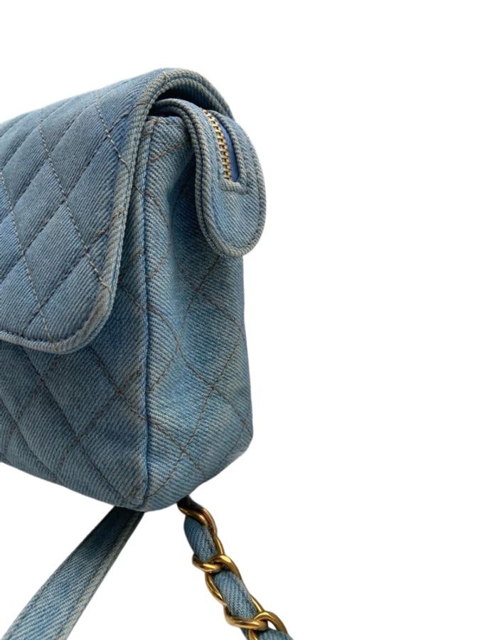 Chanel 菱格紋雙C扣牛仔cf雙肩包-11