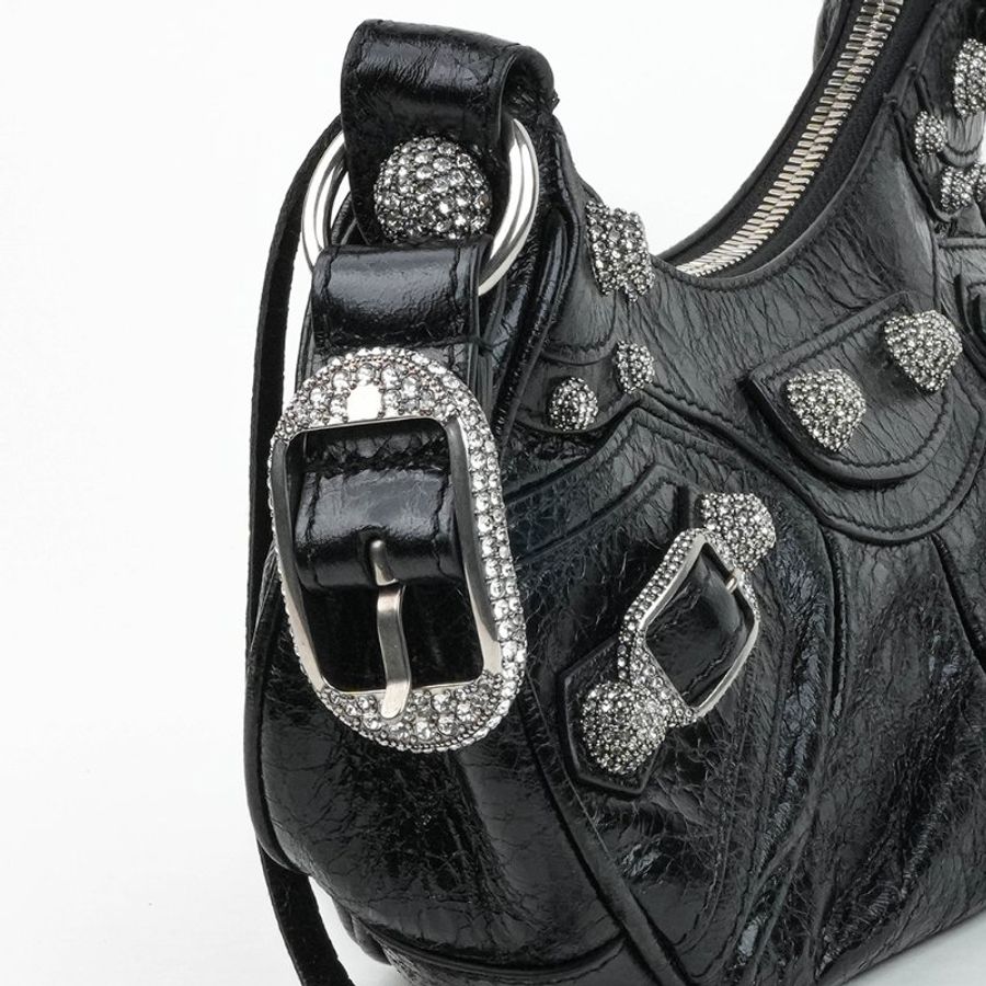 KÉSH 凱仕精品|BALENCIAGA Le Cagole XS 機車包 黑色肩背包|巴黎世家 Arena 羊皮水鑽銀釦半月包|附愛心鏡零錢包-7