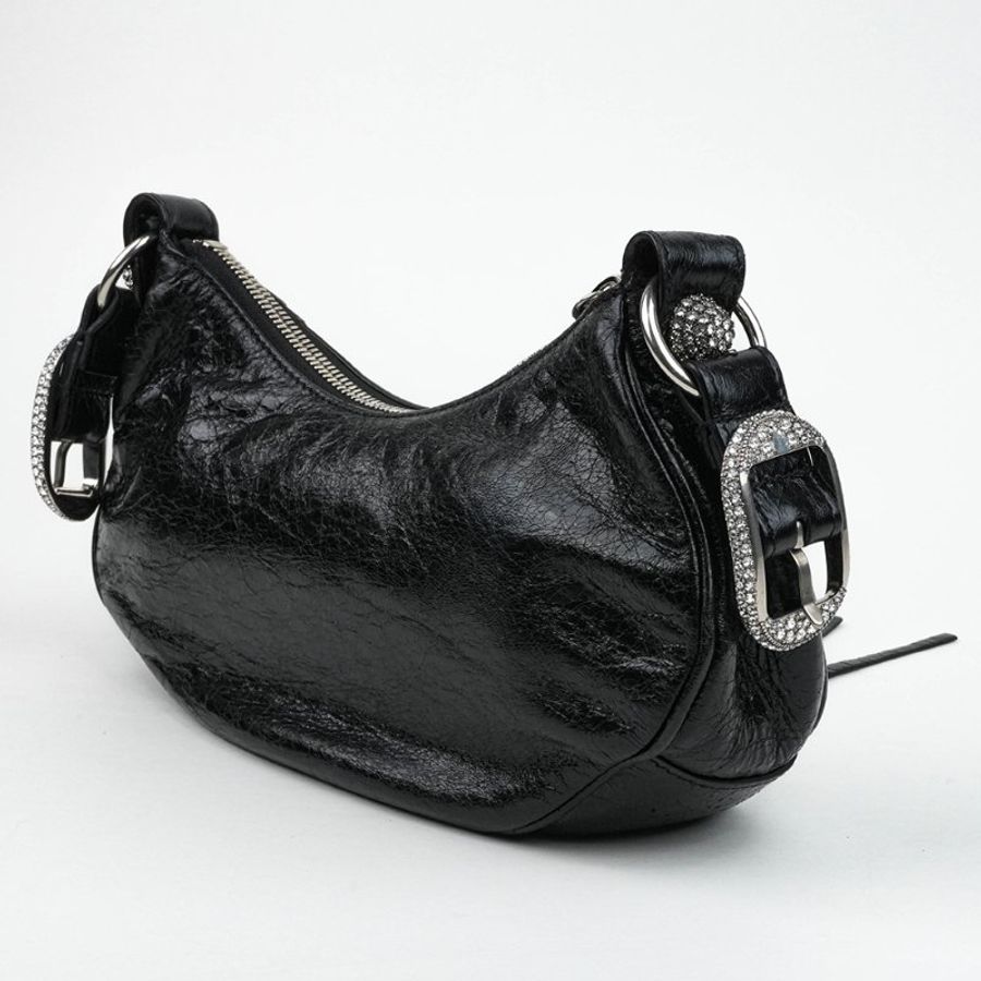 KÉSH 凱仕精品|BALENCIAGA Le Cagole XS 機車包 黑色肩背包|巴黎世家 Arena 羊皮水鑽銀釦半月包|附愛心鏡零錢包-9