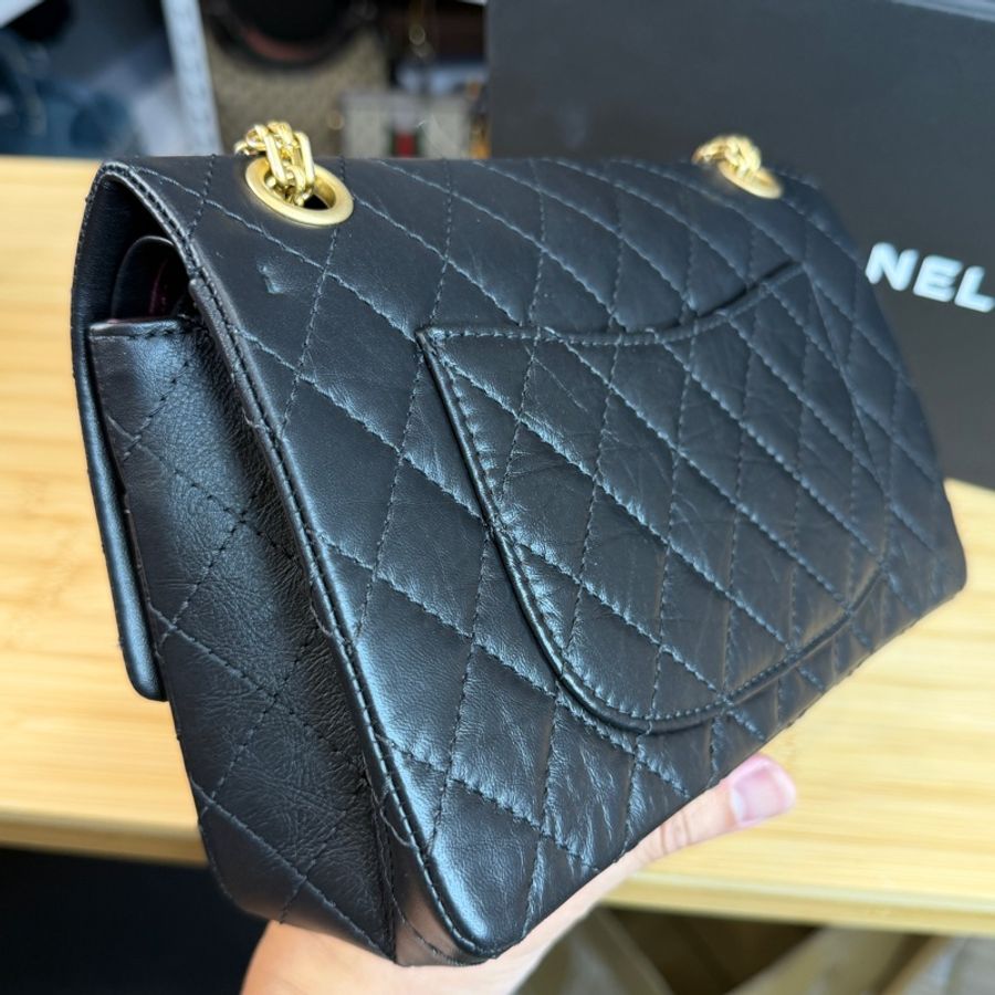 在台現貨CHANEL 經典黑金2.55 Reissue 口蓋鏈包25cm🖤近全新商品-9