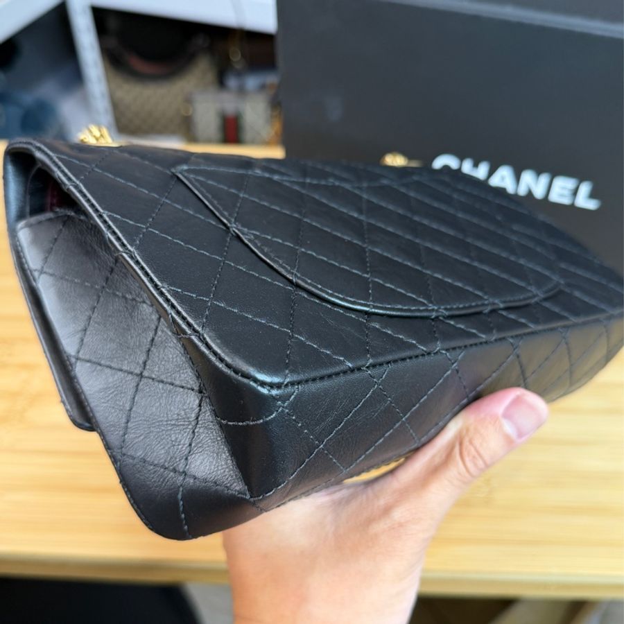 在台現貨CHANEL 經典黑金2.55 Reissue 口蓋鏈包25cm🖤近全新商品-10