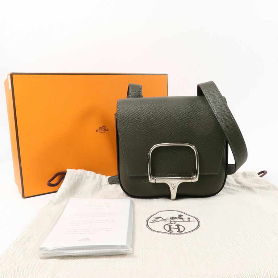 HERMES Epsom皮革Della Cavalleria Mini肩背袋Vert de Gris-9