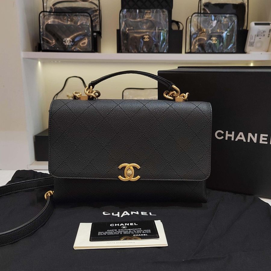 98新 CHANEL香奈兒 Chic Affinity黑金荔枝皮鏈條包手提單肩斜挎包 30開有卡-0