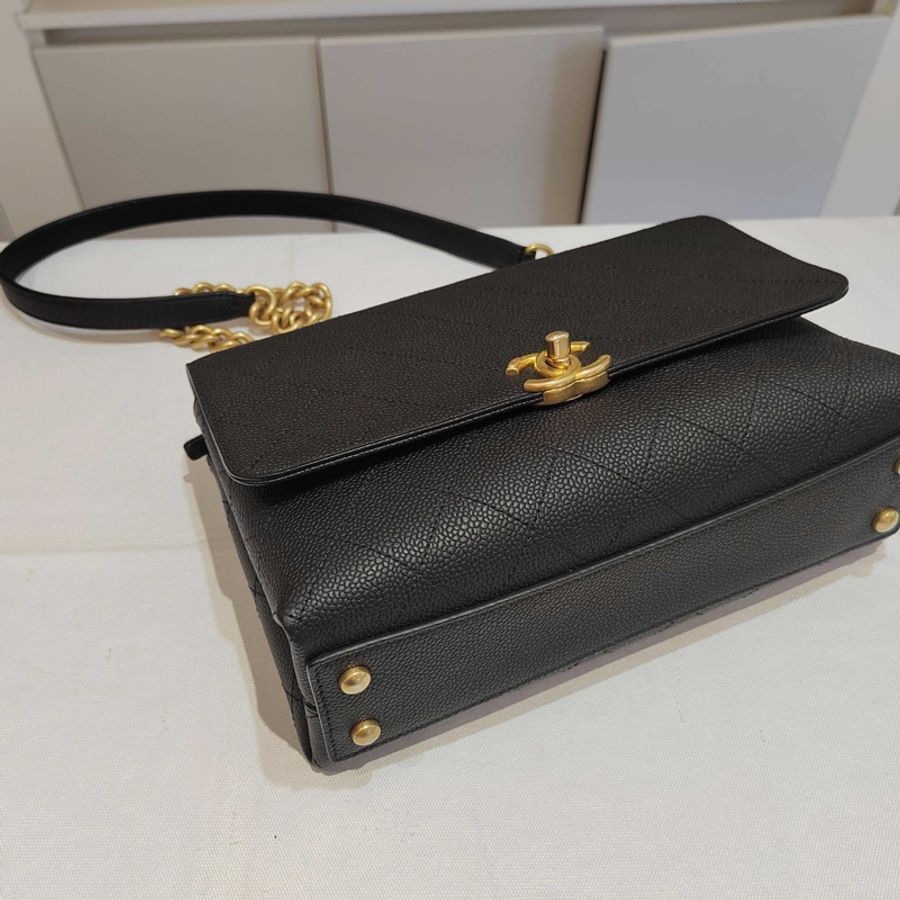 98新 CHANEL香奈兒 Chic Affinity黑金荔枝皮鏈條包手提單肩斜挎包 30開有卡-5