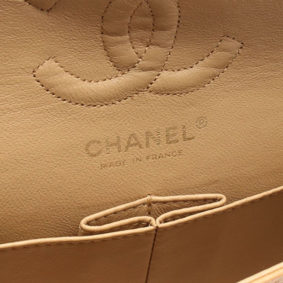 香奈兒 (CHANEL) Matelasse 雙蓋鏈條肩背包 A01113 小牛皮 米色 金色五金 二手-3