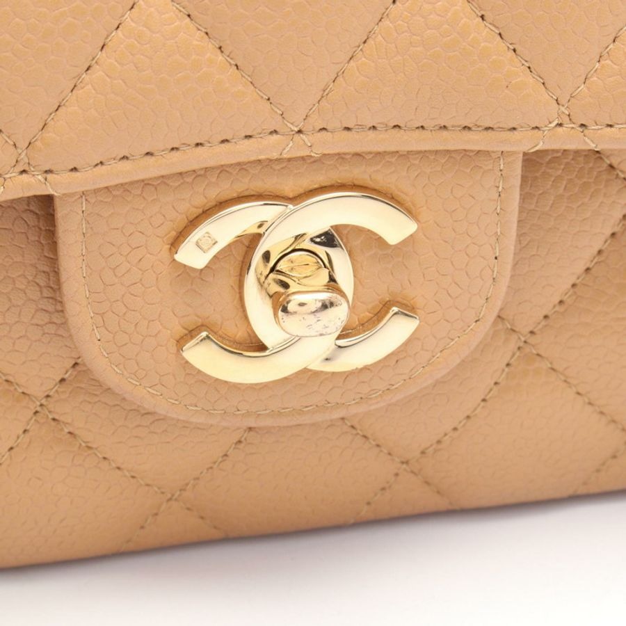香奈兒 (CHANEL) Matelasse 雙蓋鏈條肩背包 A01113 小牛皮 米色 金色五金 二手-8