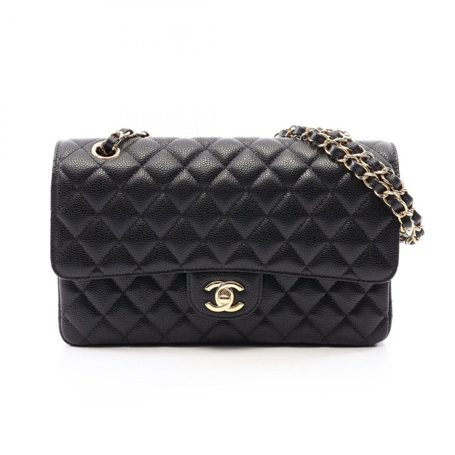 香奈兒 (CHANEL) Matelasse 雙蓋鏈條肩背包 A01112 小牛皮 黑色 金色五金 二手-0