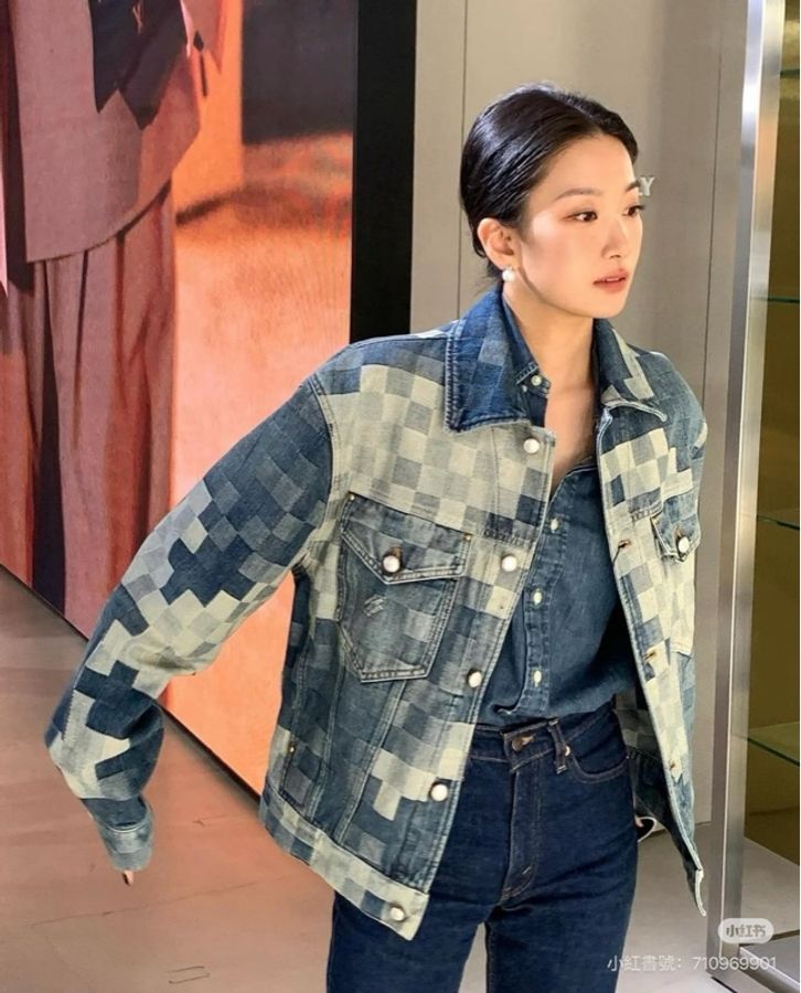 莉亞精品♡ LV 棋盤格 馬賽克牛仔外套 48 二手美衣-2