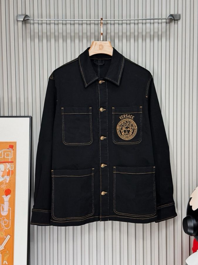 VERSACE 範思哲 黑色刺繡牛仔夾克 外套-0