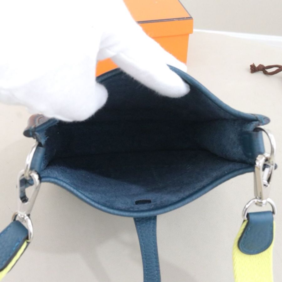 💙愛馬仕 Hermes Evelyne mini 斜挎包,湖藍色 銀扣 tc皮,-6