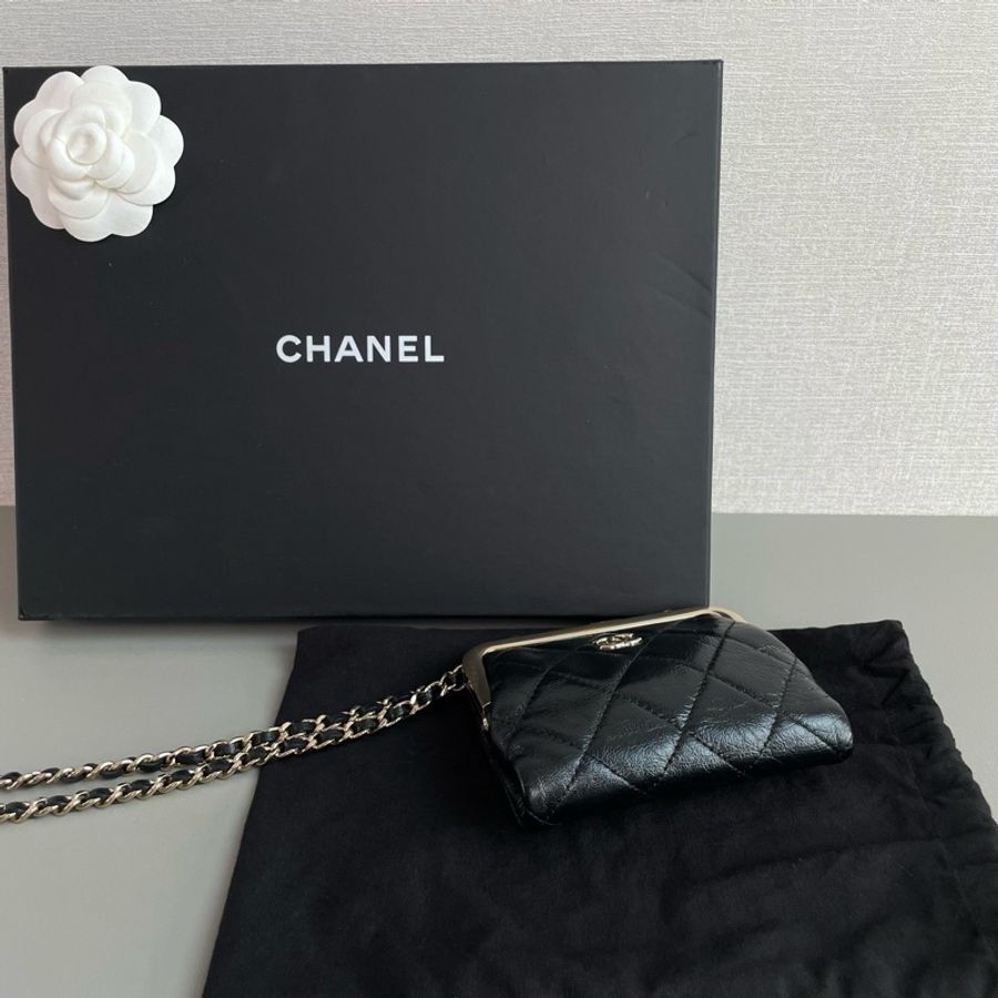 💎Chanel香奈兒|黑金羊皮mini蛙口包鏈條包|98新芯片款-5
