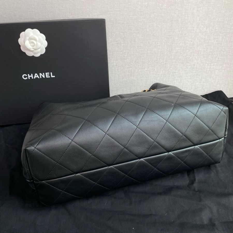 💎Chanel香奈兒|25A黑金Hobo 牛皮雙C金扣托特包|99新芯片款-5