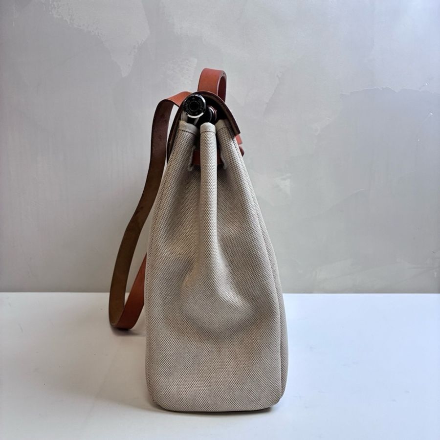Hermes/愛馬仕 Herbag39 帆布拼皮 米色 銀扣 斜挎包 尺寸:39*38 框C刻-3