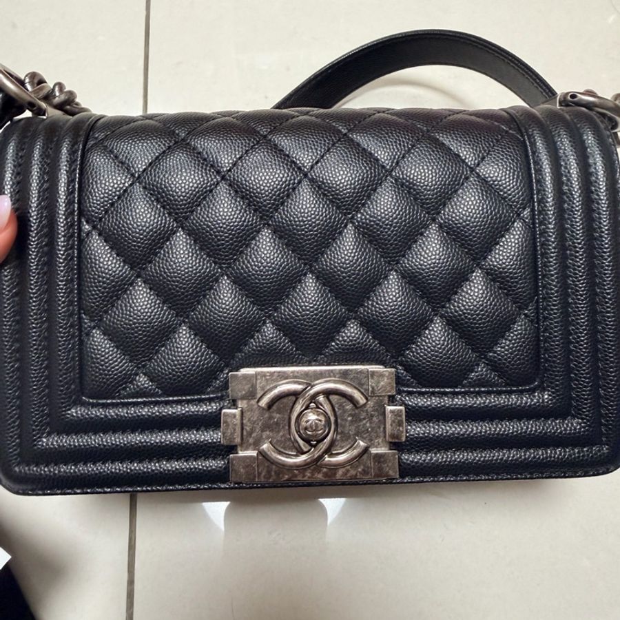 chanel boy 20黑銀荔枝皮(五金做舊)晶片款-2