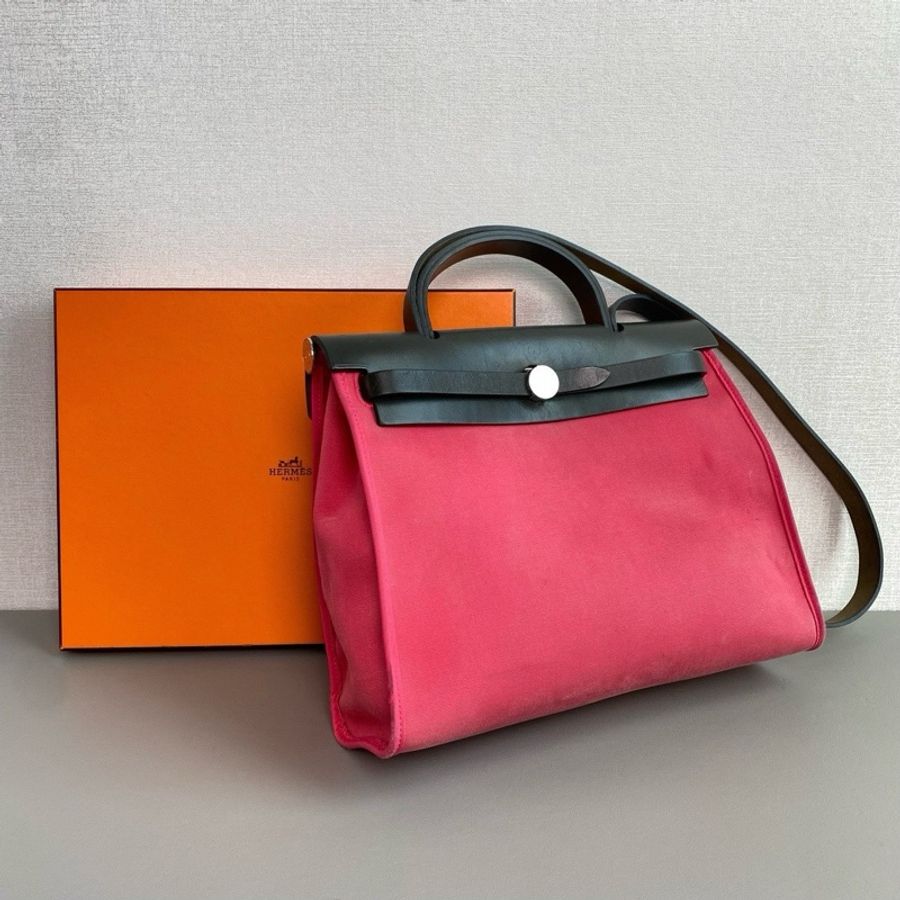 Hermes愛馬仕🐎 herbag31 銀扣帆布拼皮 98新 T刻-1