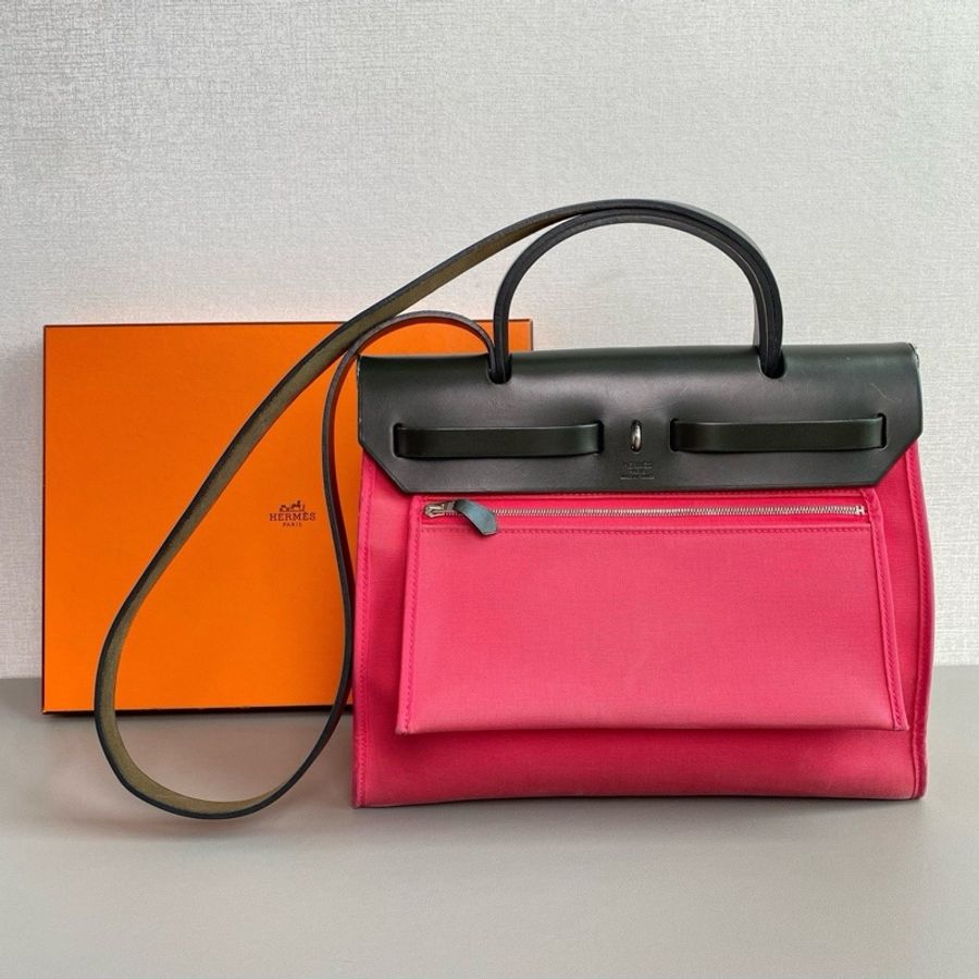 Hermes愛馬仕🐎 herbag31 銀扣帆布拼皮 98新 T刻-2