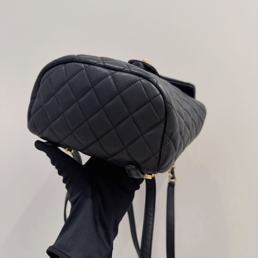 Chanel香奈兒 黑金菱格紋小牛皮Mini迷你薩爾茨堡雙肩包 小書包-5
