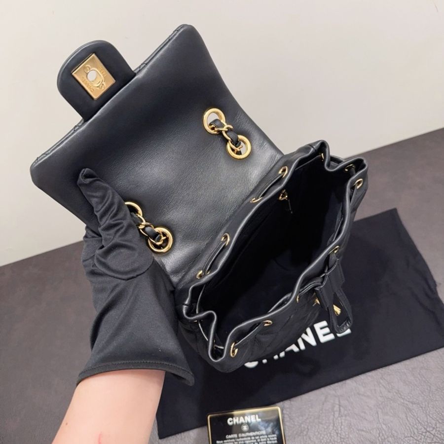 Chanel香奈兒 黑金菱格紋小牛皮Mini迷你薩爾茨堡雙肩包 小書包-8