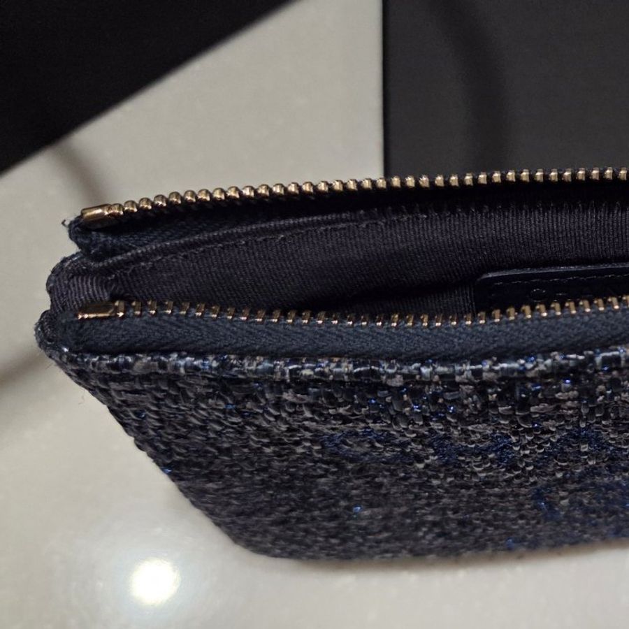 CHANEL香奈兒牛仔丹寧金蔥LOGO一字拉鍊零錢包/ 卡包-6