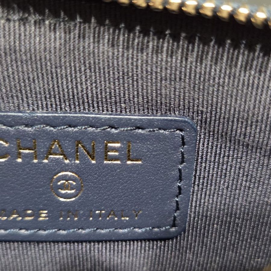 CHANEL香奈兒牛仔丹寧金蔥LOGO一字拉鍊零錢包/ 卡包-9