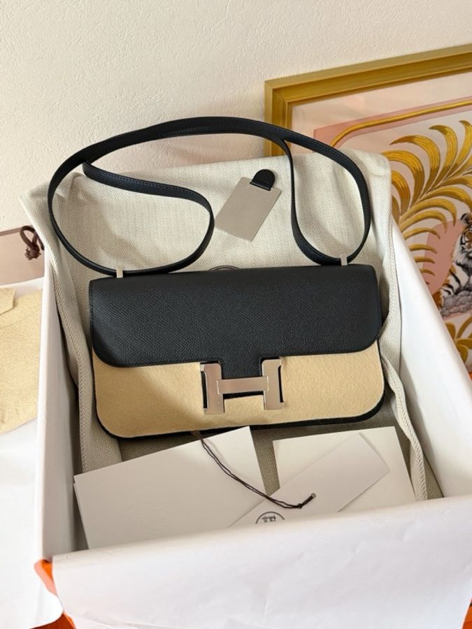Hermès 愛馬仕康康Elan 黑銀 Epsom皮 K刻 附件,塵袋 盒-0